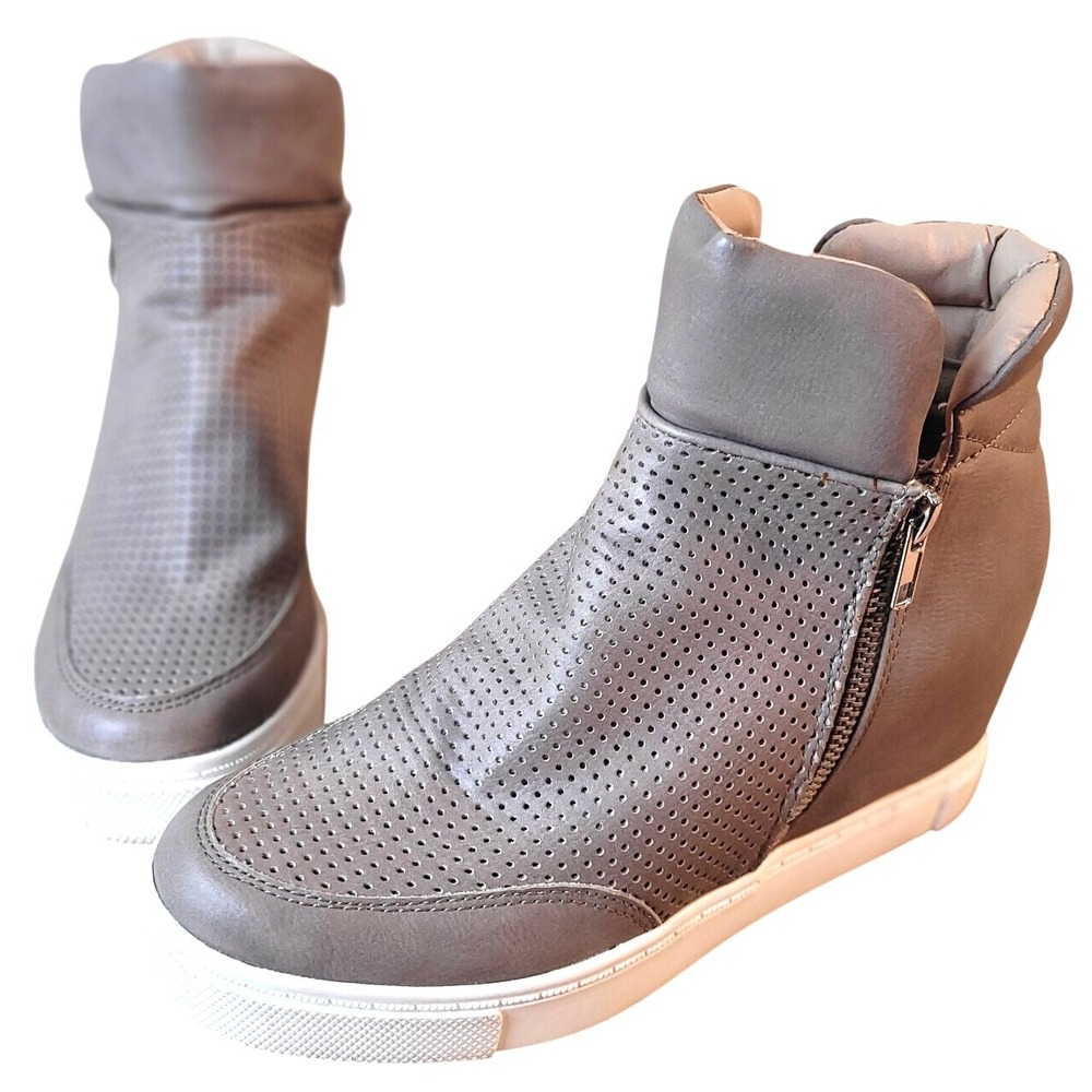 Steve Madden Linqsp Taupe Hidden Wedge Sneakers sz 8 Perforated Fashion High Top